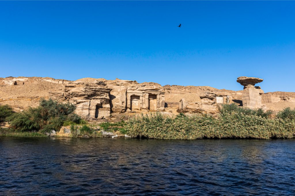 The sandstone cliffs of Gebel el-Silsila on the Nile