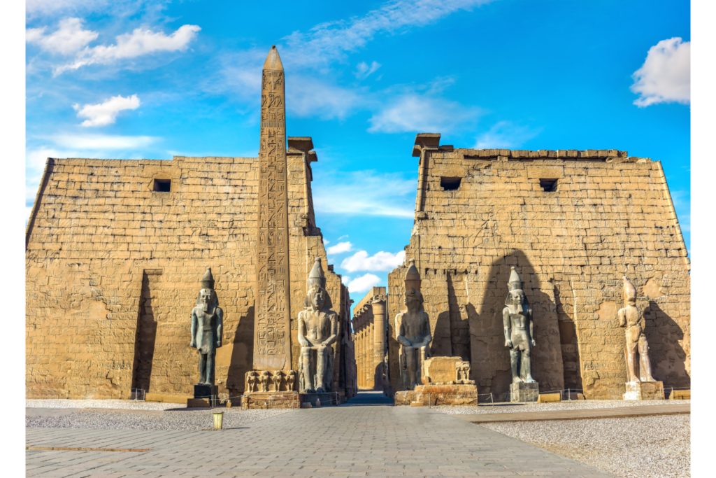 The first pylon of Luxor Temple with its obelisk and colossal statues